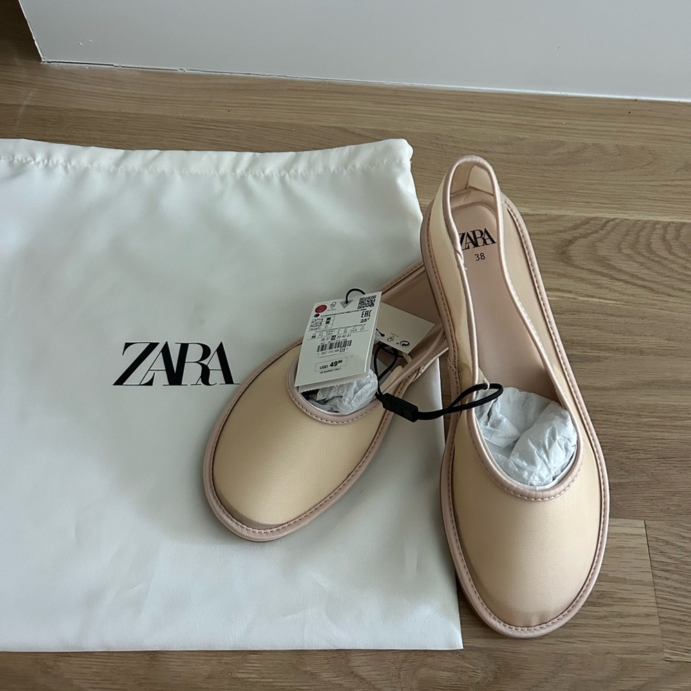 NWT Zara Nude Mesh Ballet Ballerina Flats Size 38 US 7.5